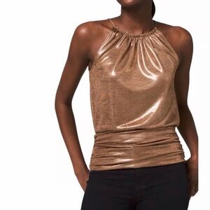 WHITE HOUSE BLACK MARKET Metallic Sleeveless Date Top Gold Halter Womens size XS